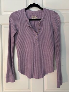 Faherty Lavender Waffle Henley Long-Sleeve